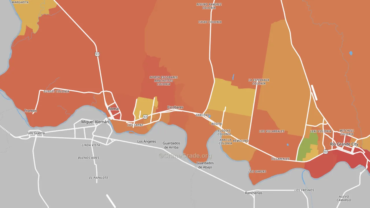 Escobares, TX Map of Assault Rates