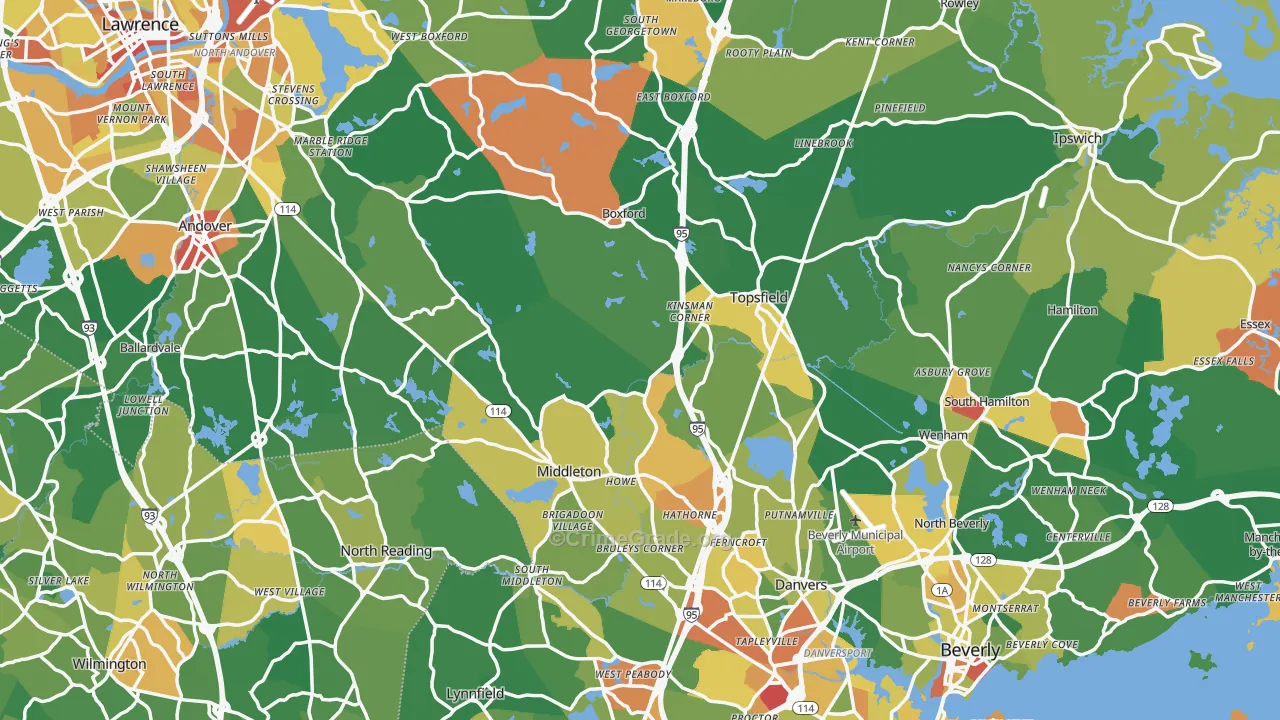 Essex County, MA Map of Assault Rates