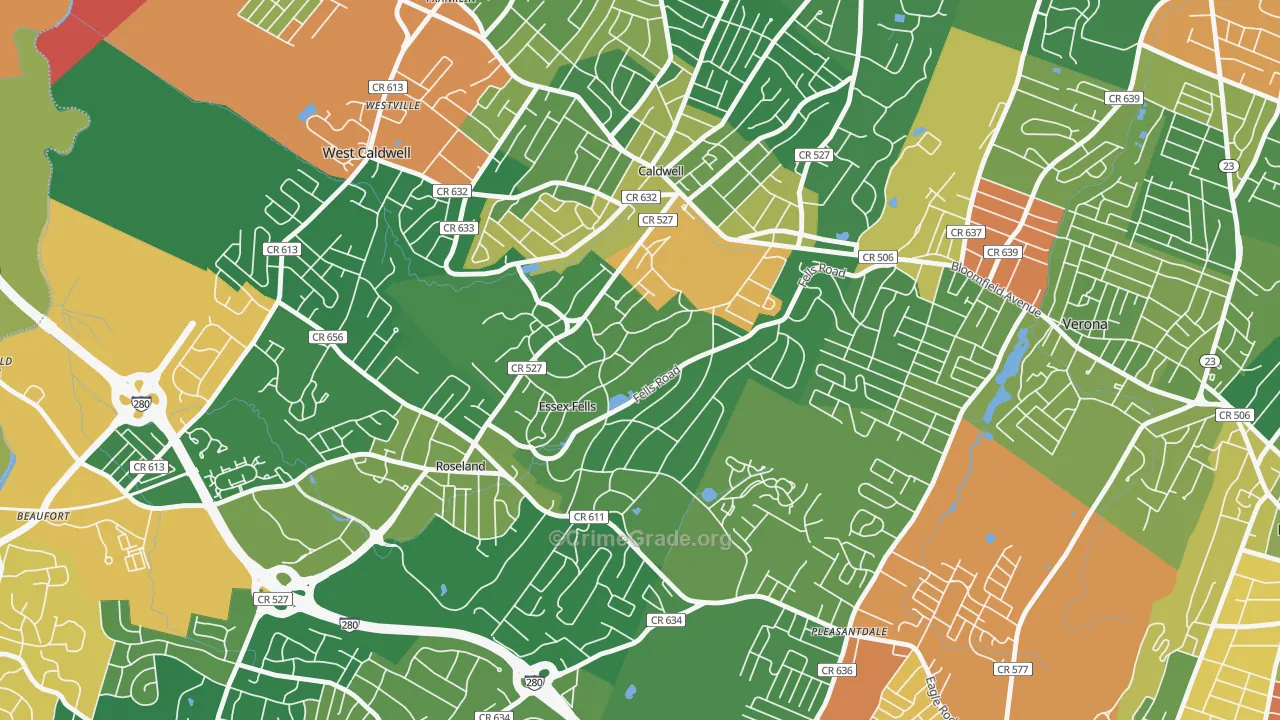 Essex Fells, NJ Map of Assault Rates