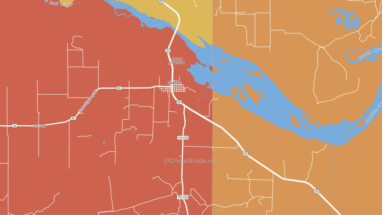 Estelline, TX Map of Assault Rates
