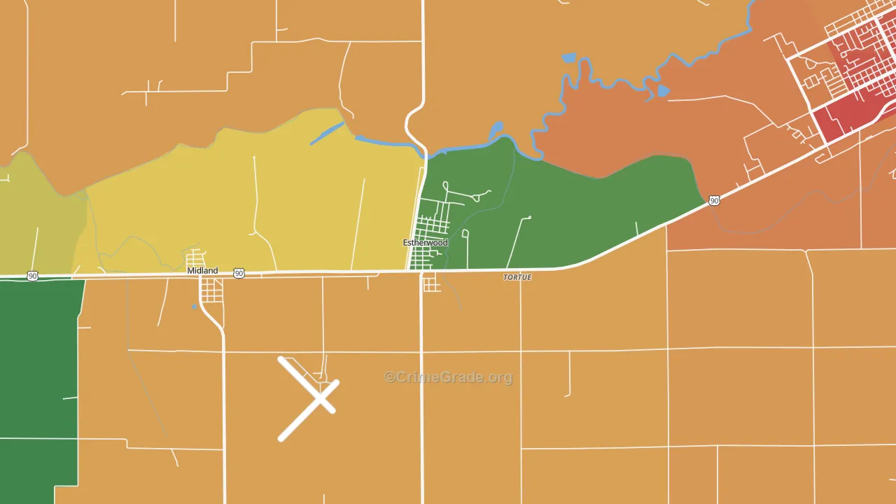 Estherwood, LA Map of Assault Rates