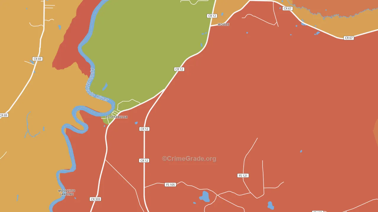 Estiffanulga, FL Map of Assault Rates