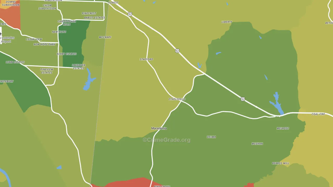 Ethelsville, AL Map of Assault Rates