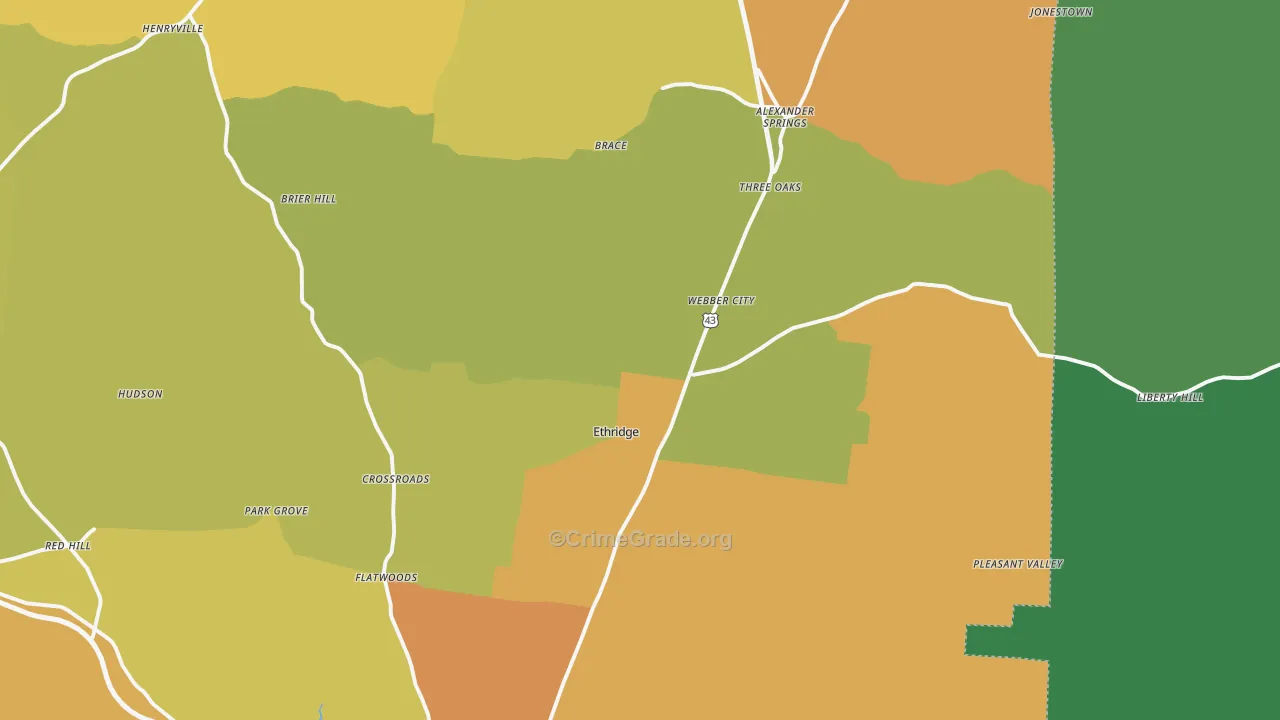 Ethridge, TN Map of Assault Rates