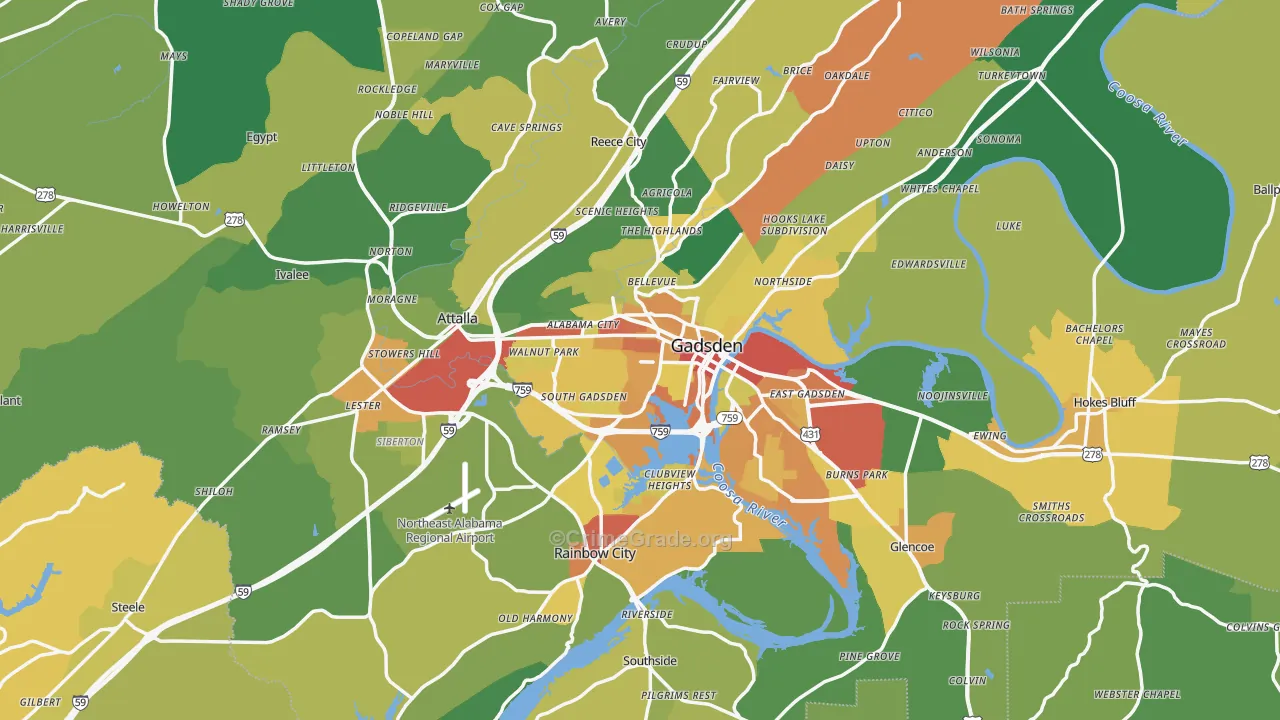 Etowah County, AL Map of Assault Rates