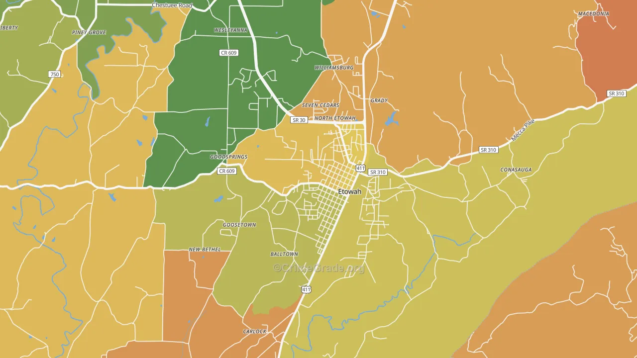 Etowah, TN Map of Assault Rates