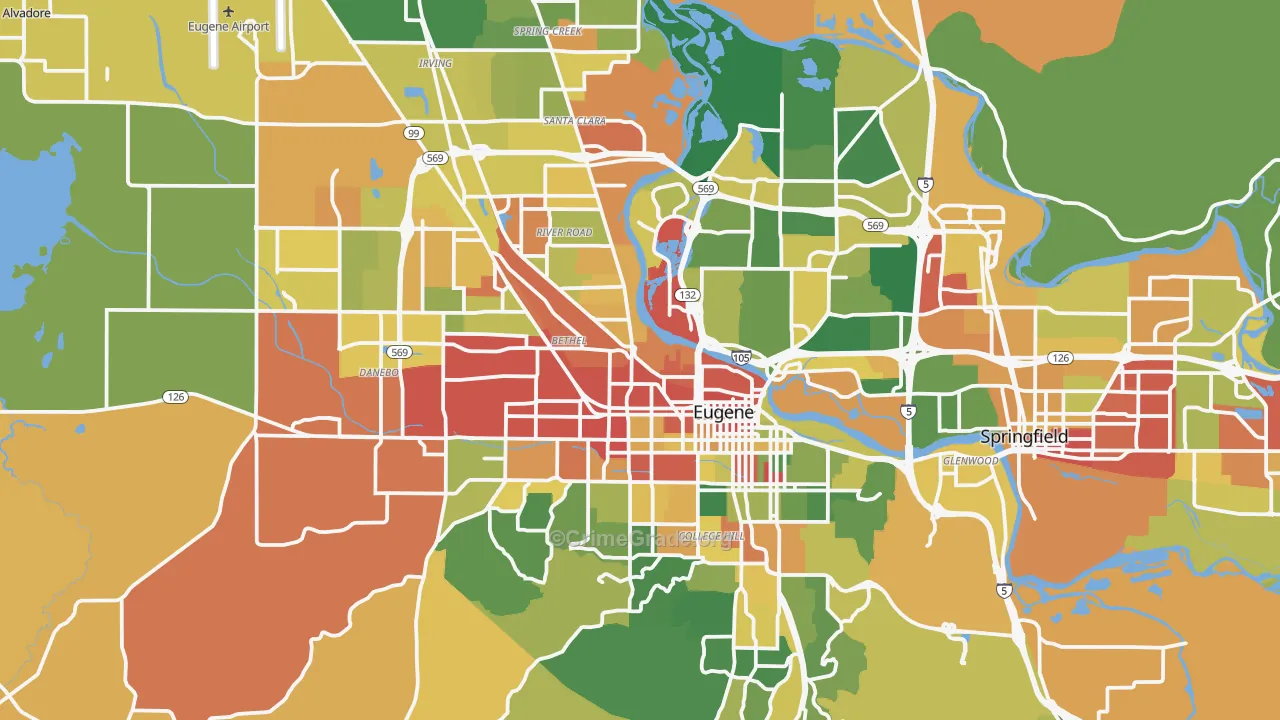 Eugene, OR Map of Assault Rates