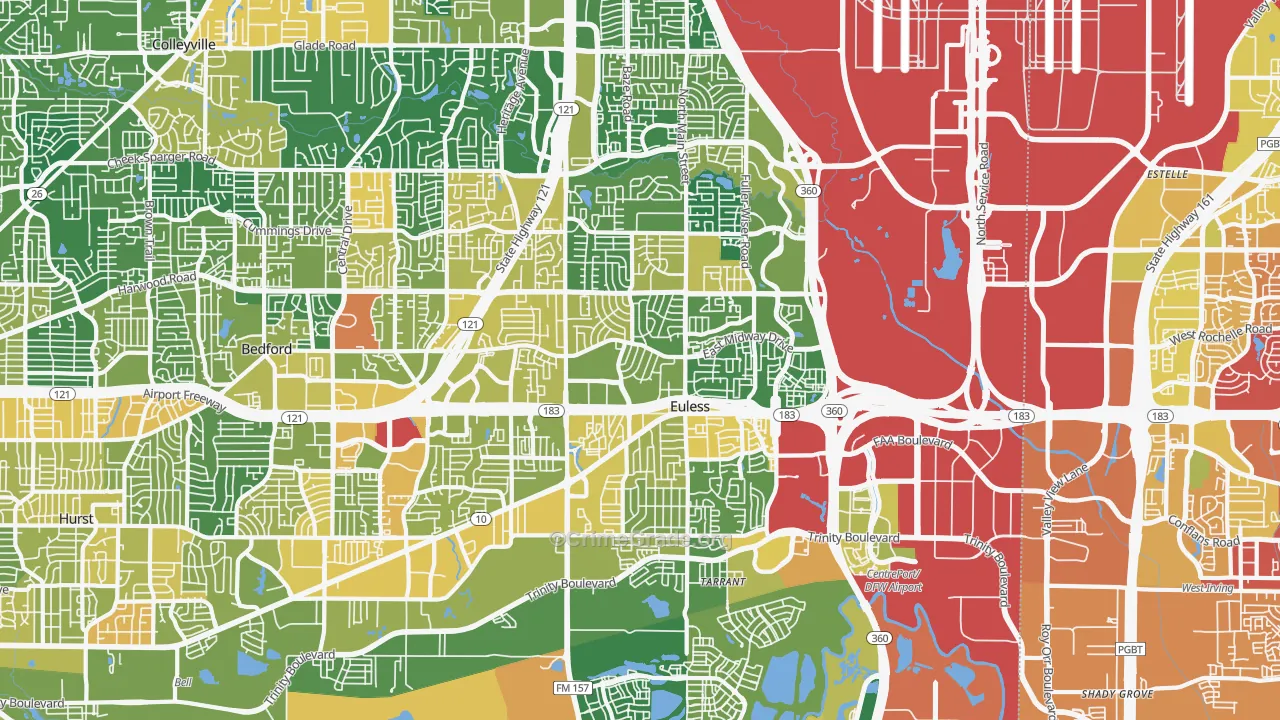 Euless, TX Map of Assault Rates