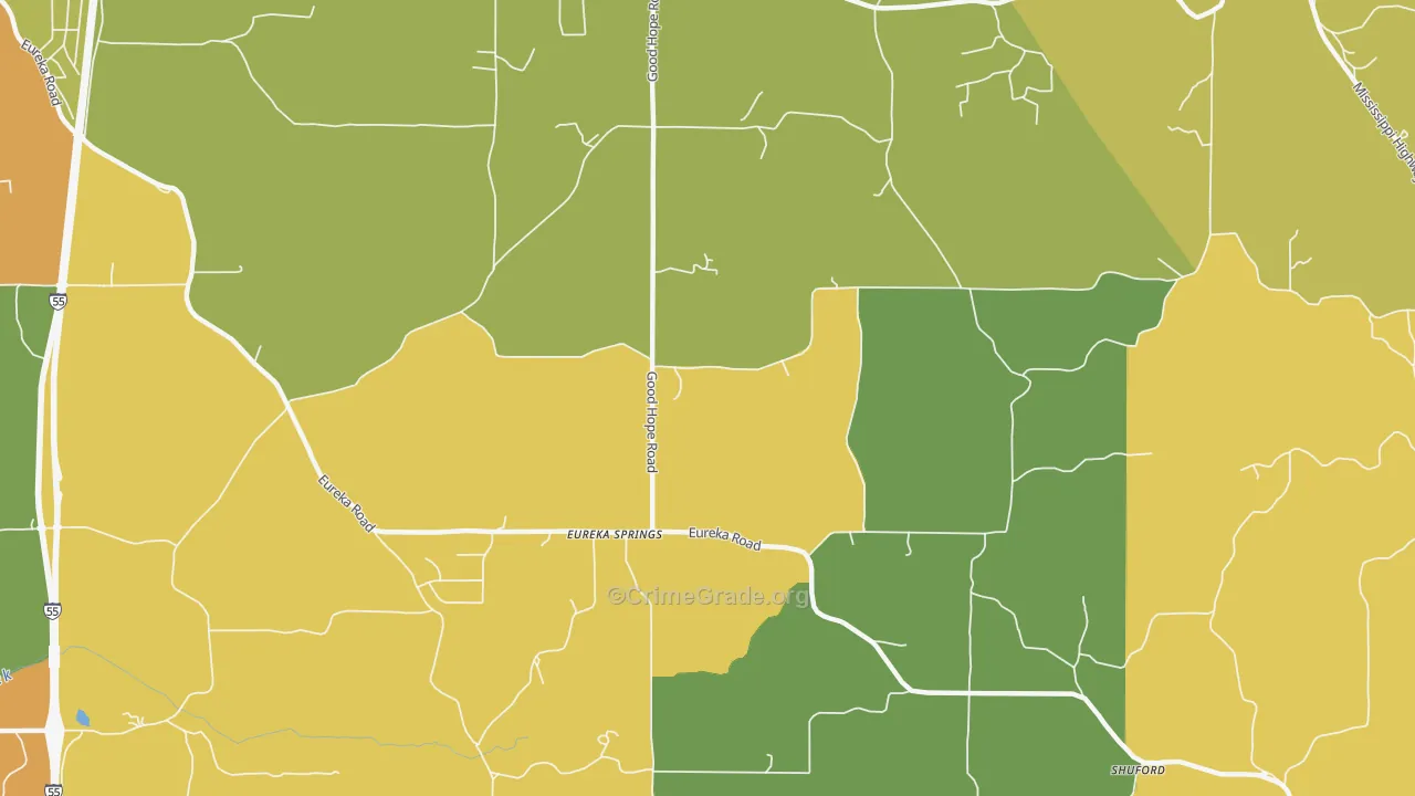 Eureka Springs, MS Map of Assault Rates