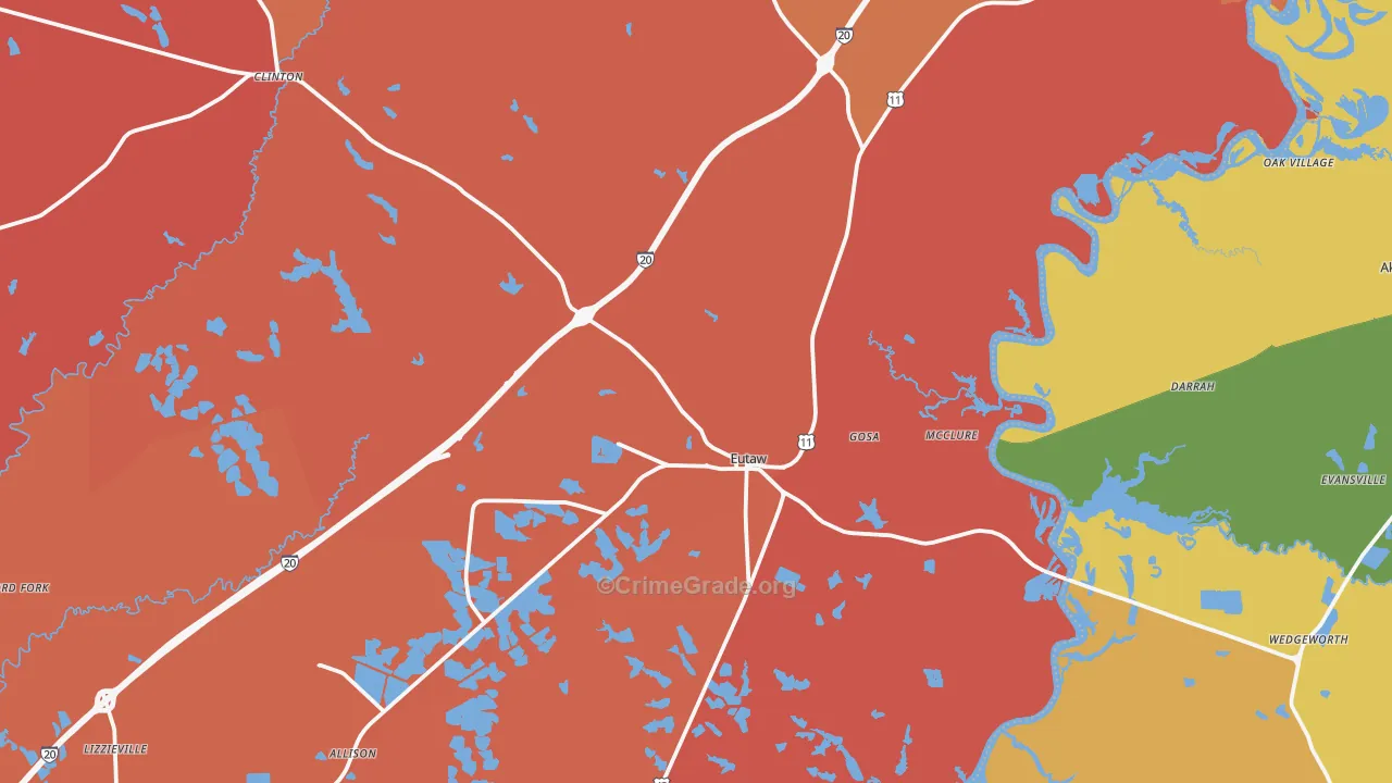 Eutaw, AL Map of Assault Rates