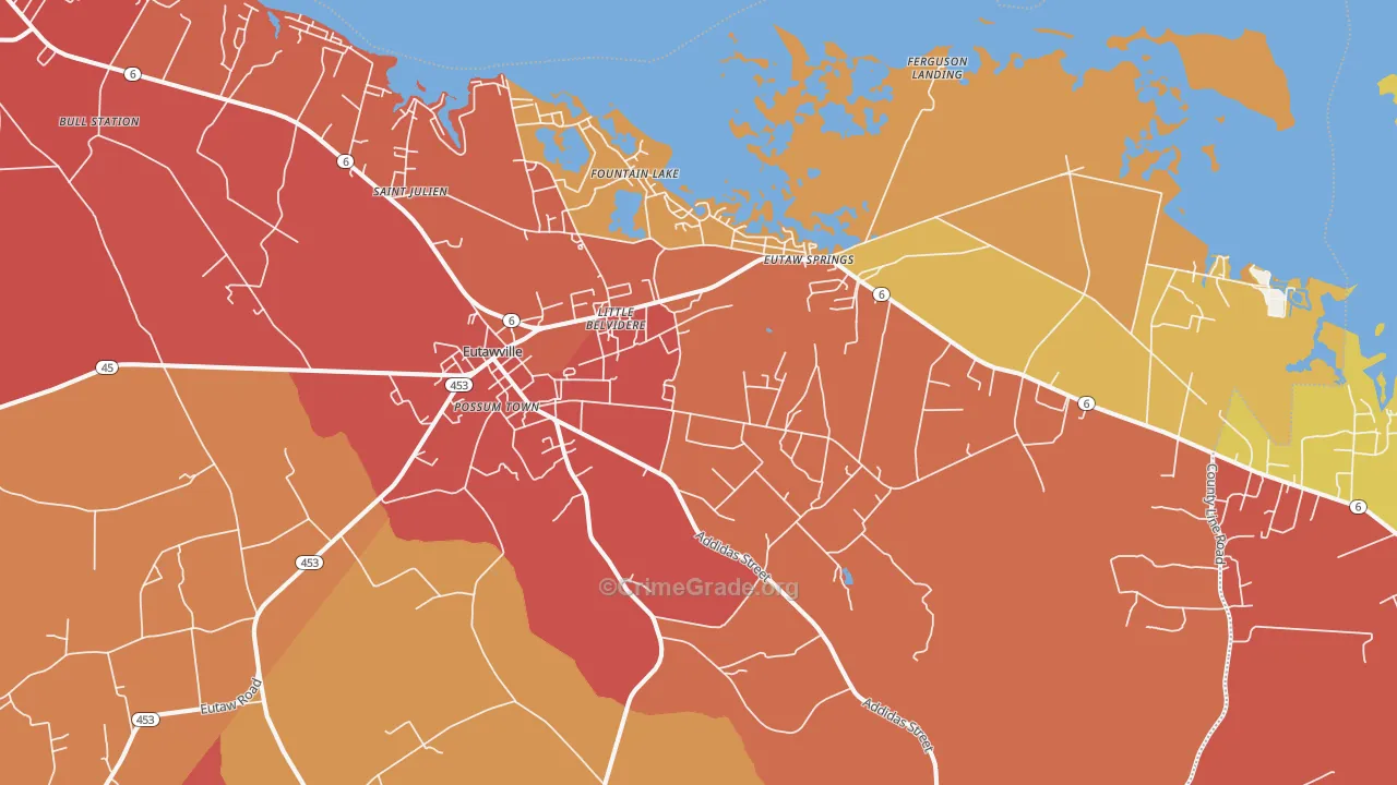 Eutawville, SC Map of Assault Rates