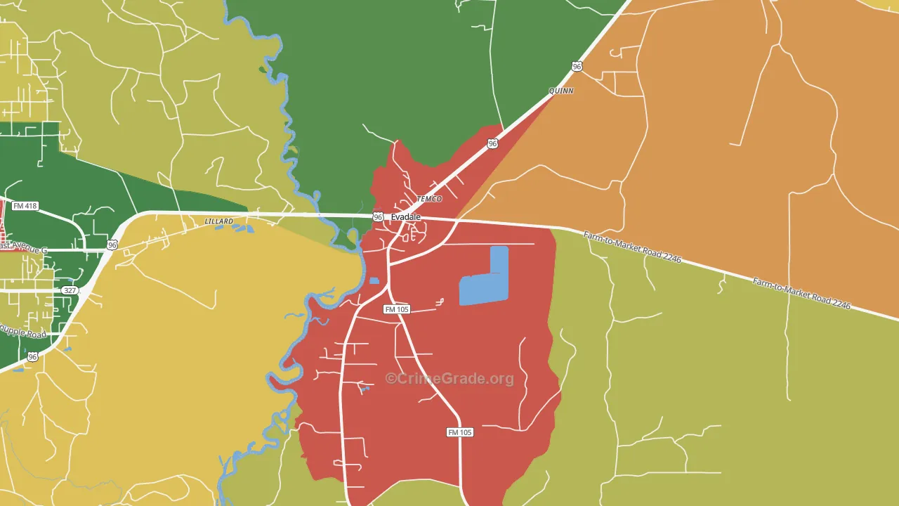 Evadale, TX Map of Assault Rates