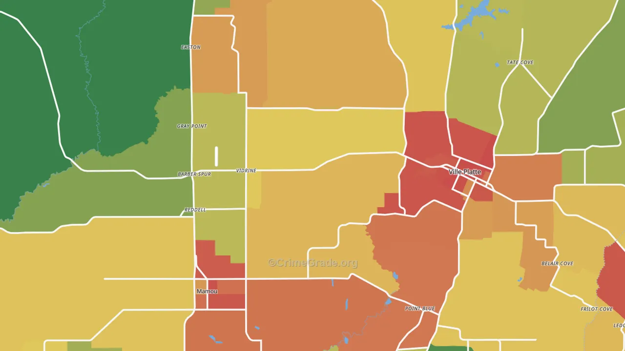Evangeline Parish, LA Map of Assault Rates