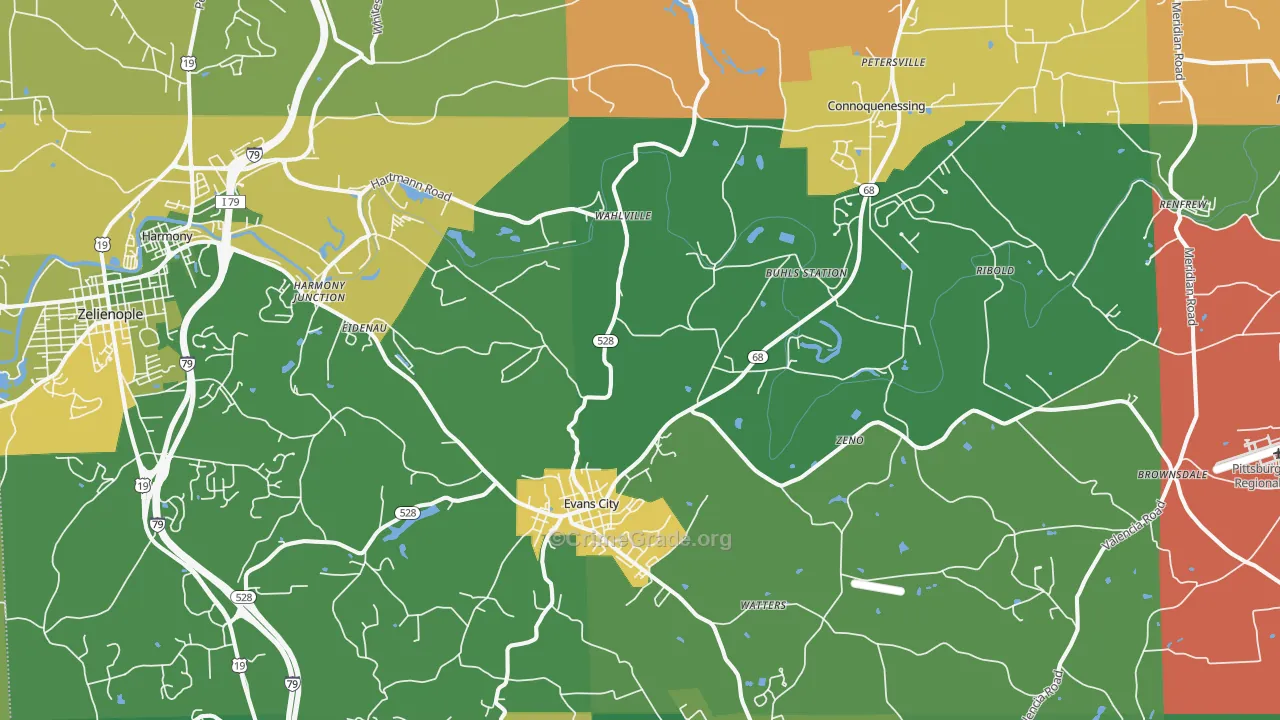 Evans City, PA Map of Assault Rates