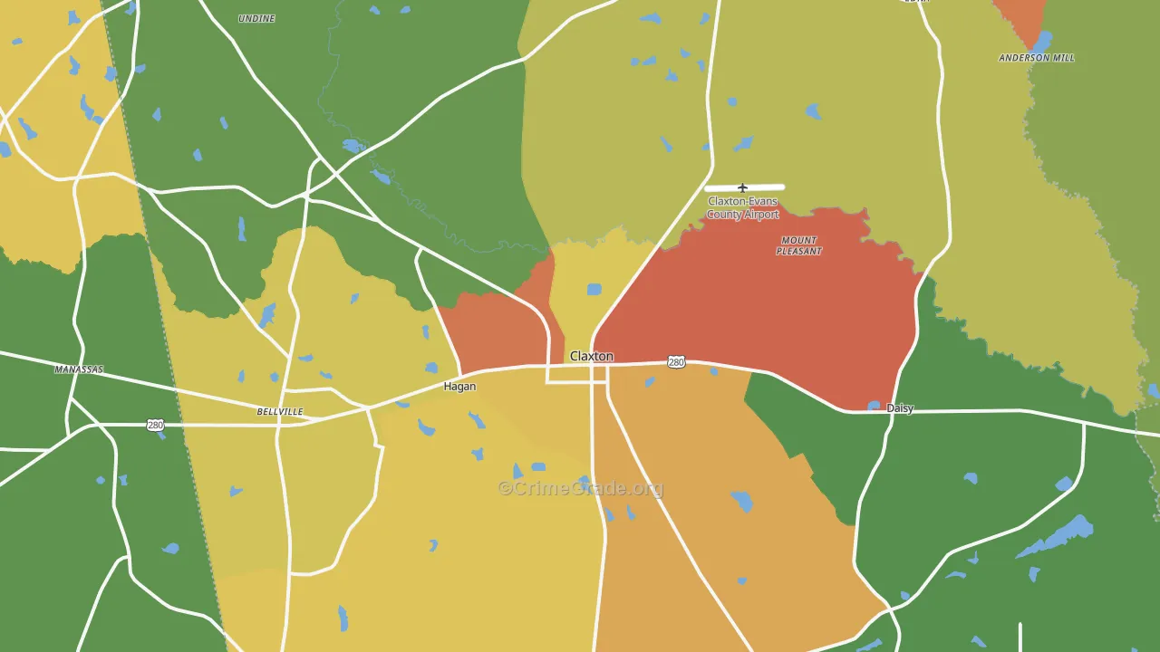 Evans County, GA Map of Assault Rates