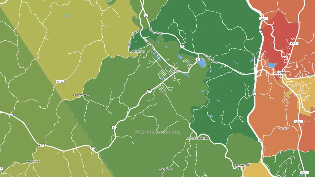 Evans, WV Map of Assault Rates