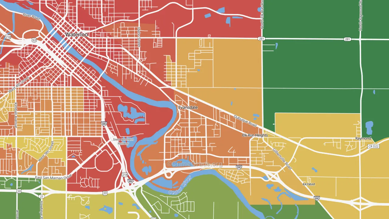 Evansdale, IA Map of Assault Rates