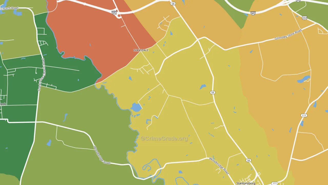 Evansdale, NC Map of Assault Rates