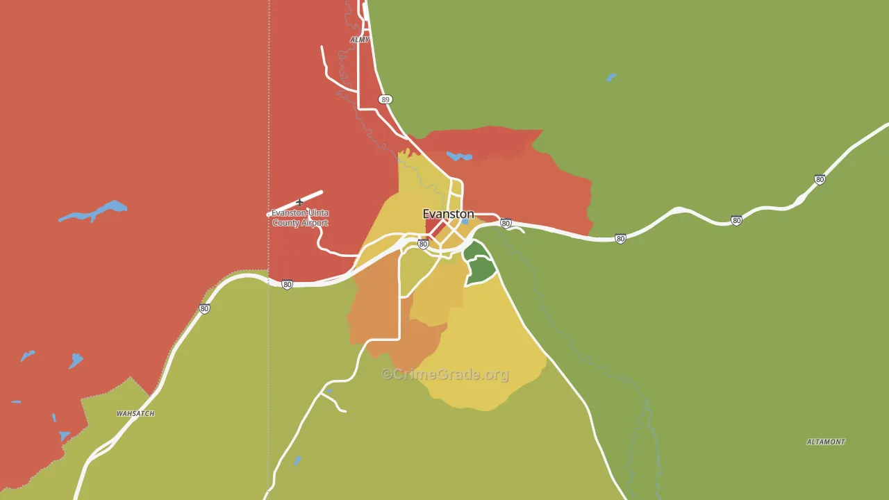 Evanston, WY Map of Assault Rates