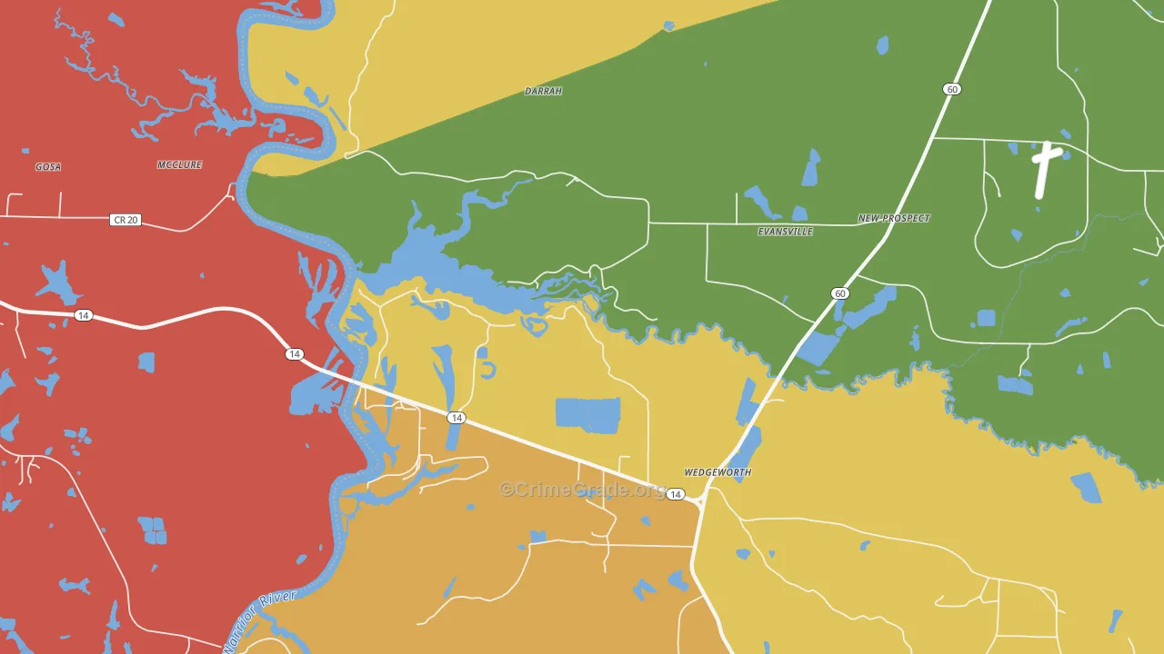 Evansville, AL Map of Assault Rates