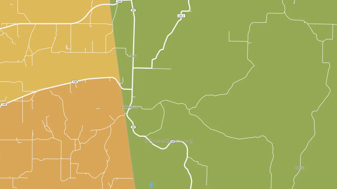 Evansville, AR Map of Assault Rates