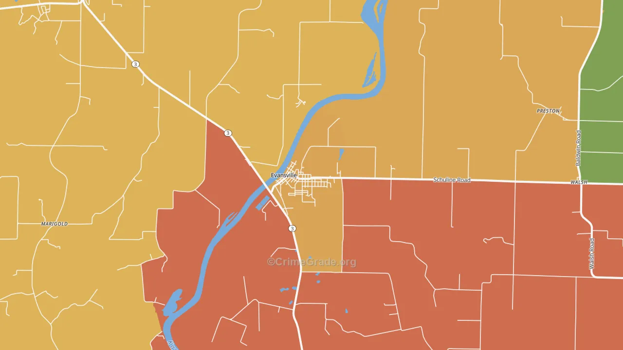 Evansville, IL Map of Assault Rates