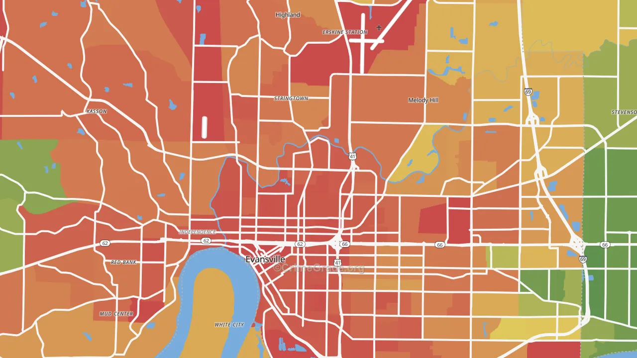 Evansville, IN Map of Assault Rates