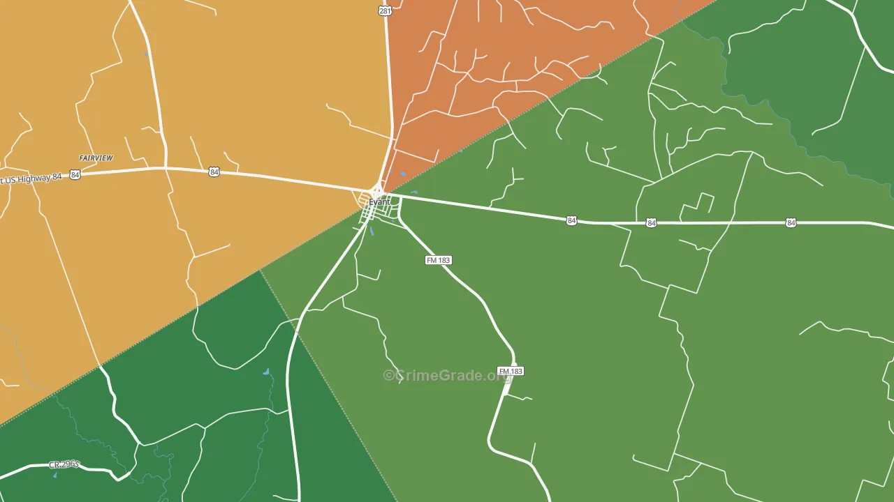 Evant, TX Map of Assault Rates