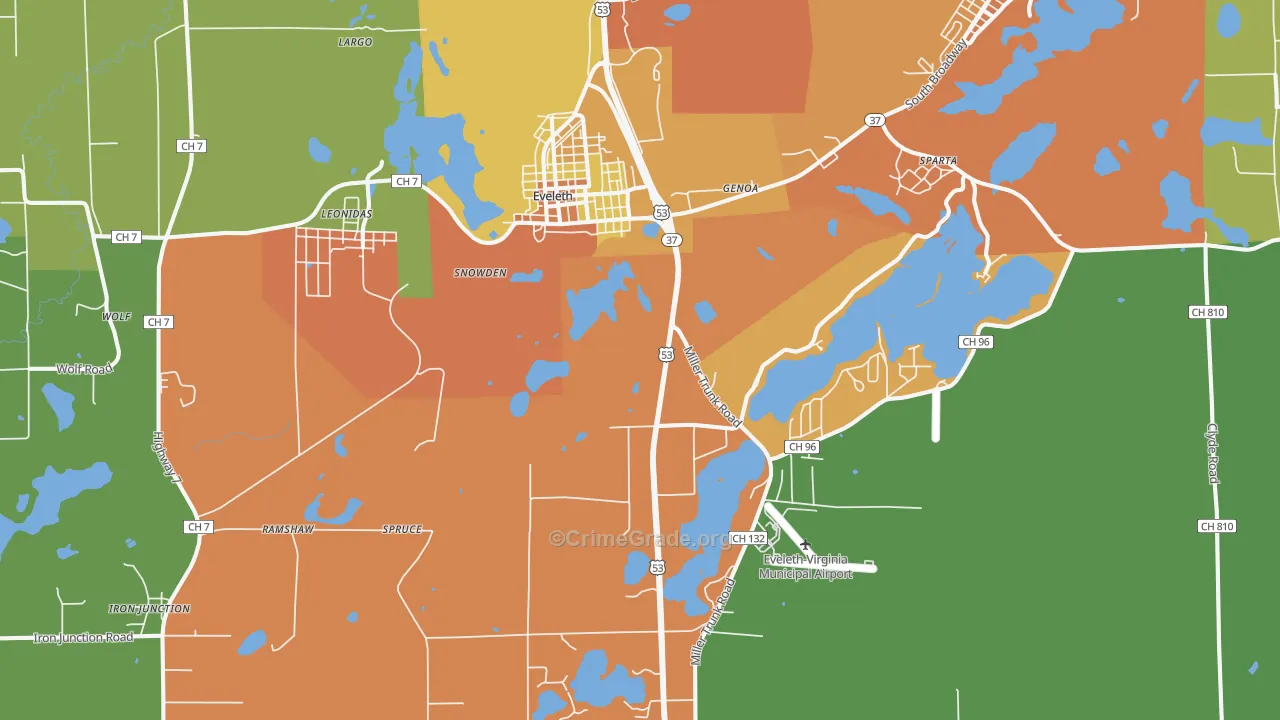 Eveleth, MN Map of Assault Rates