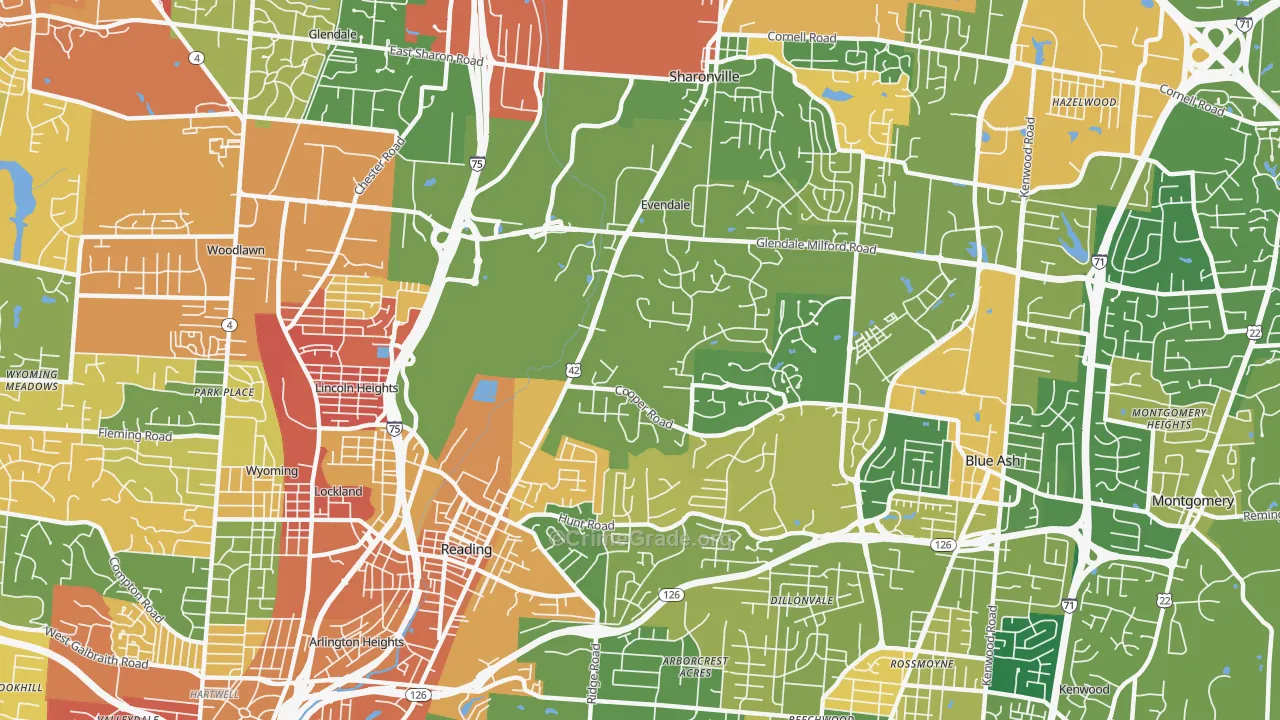 Evendale, OH Map of Assault Rates