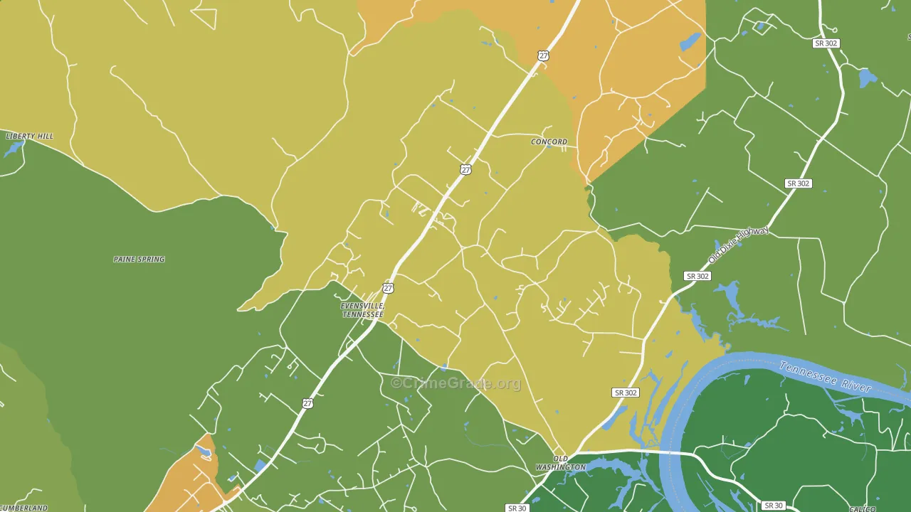 Evensville, TN Map of Assault Rates