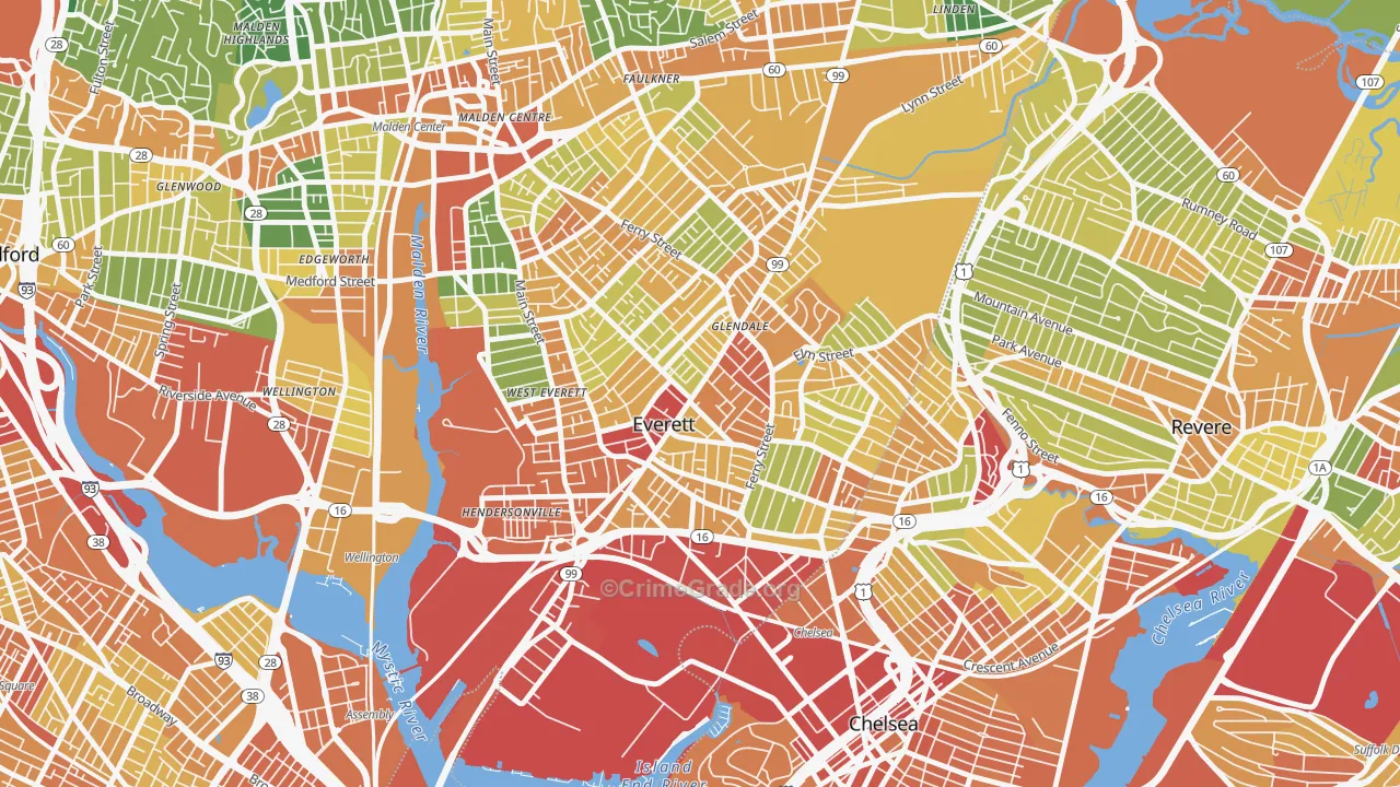Everett, MA Map of Assault Rates