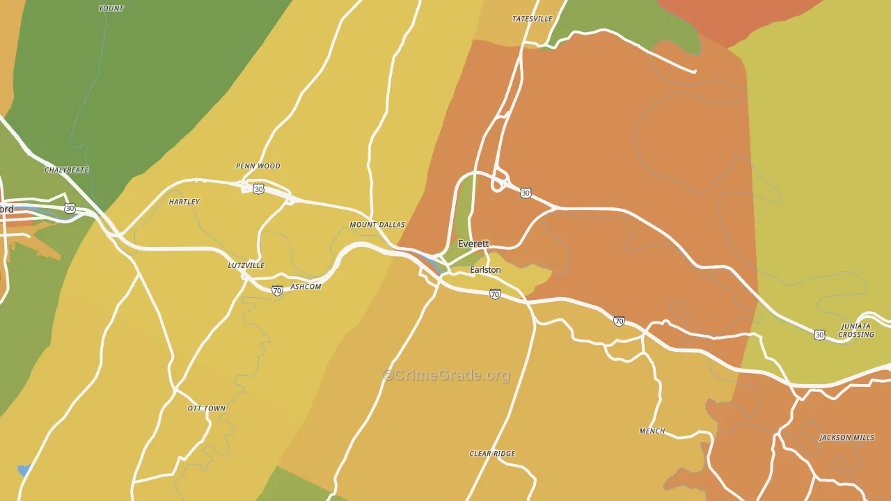 Everett, PA Map of Assault Rates