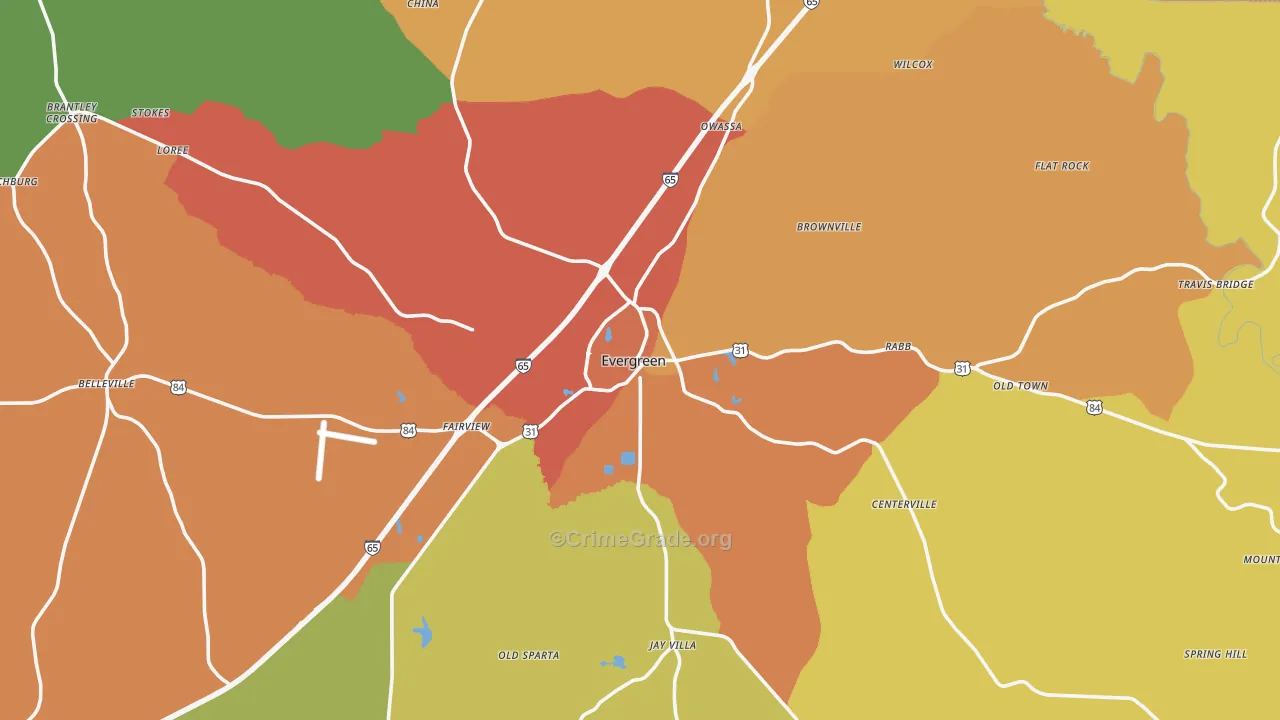 Evergreen, AL Map of Assault Rates