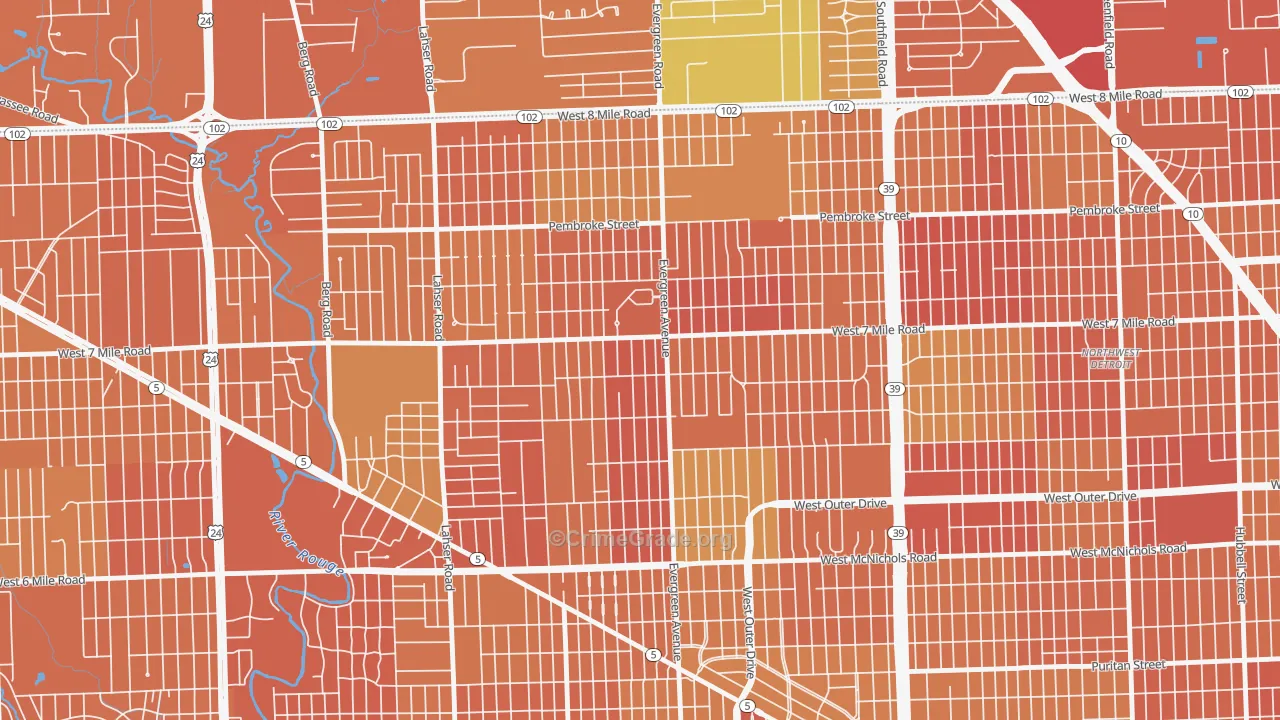 Evergreen, Detroit, MI Map of Assault Rates