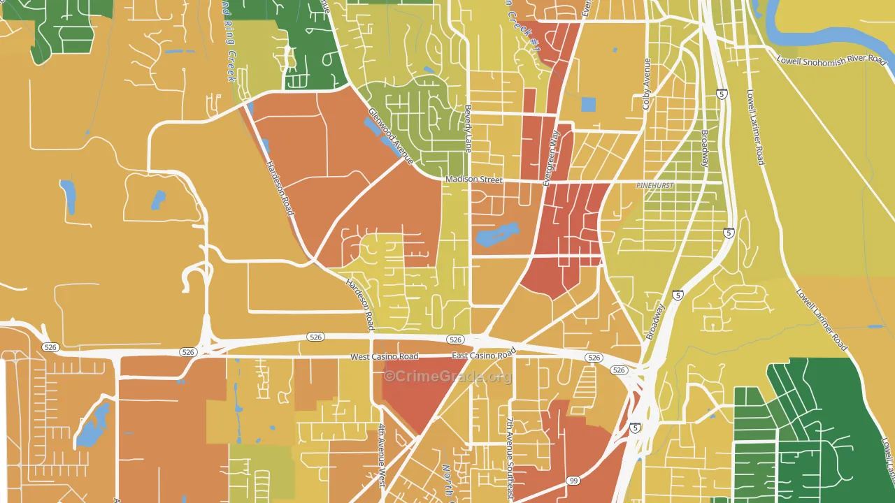 Evergreen, Everett, WA Map of Assault Rates