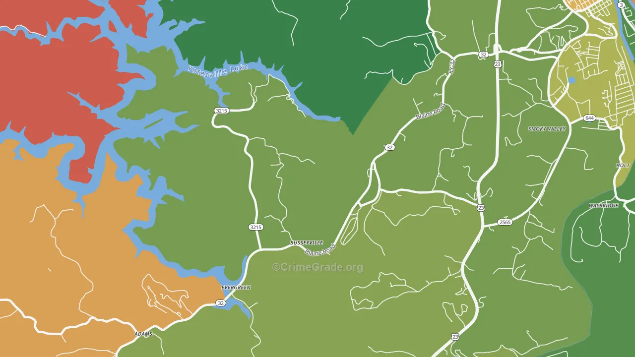 Evergreen, KY Map of Assault Rates