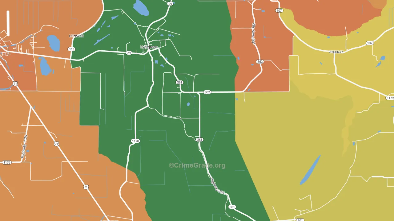 Evergreen, LA Map of Assault Rates