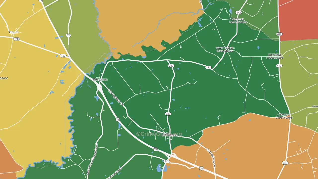 Evergreen, NC Map of Assault Rates