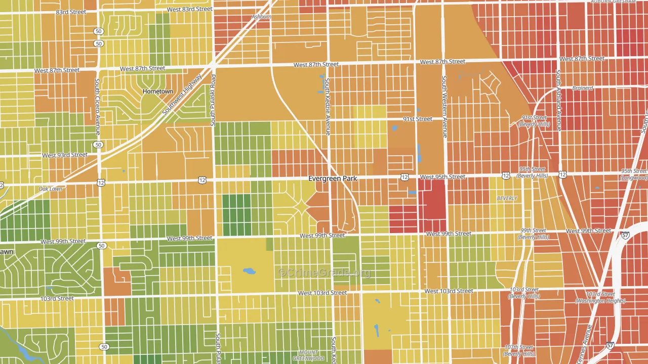 Evergreen Park, IL Map of Assault Rates