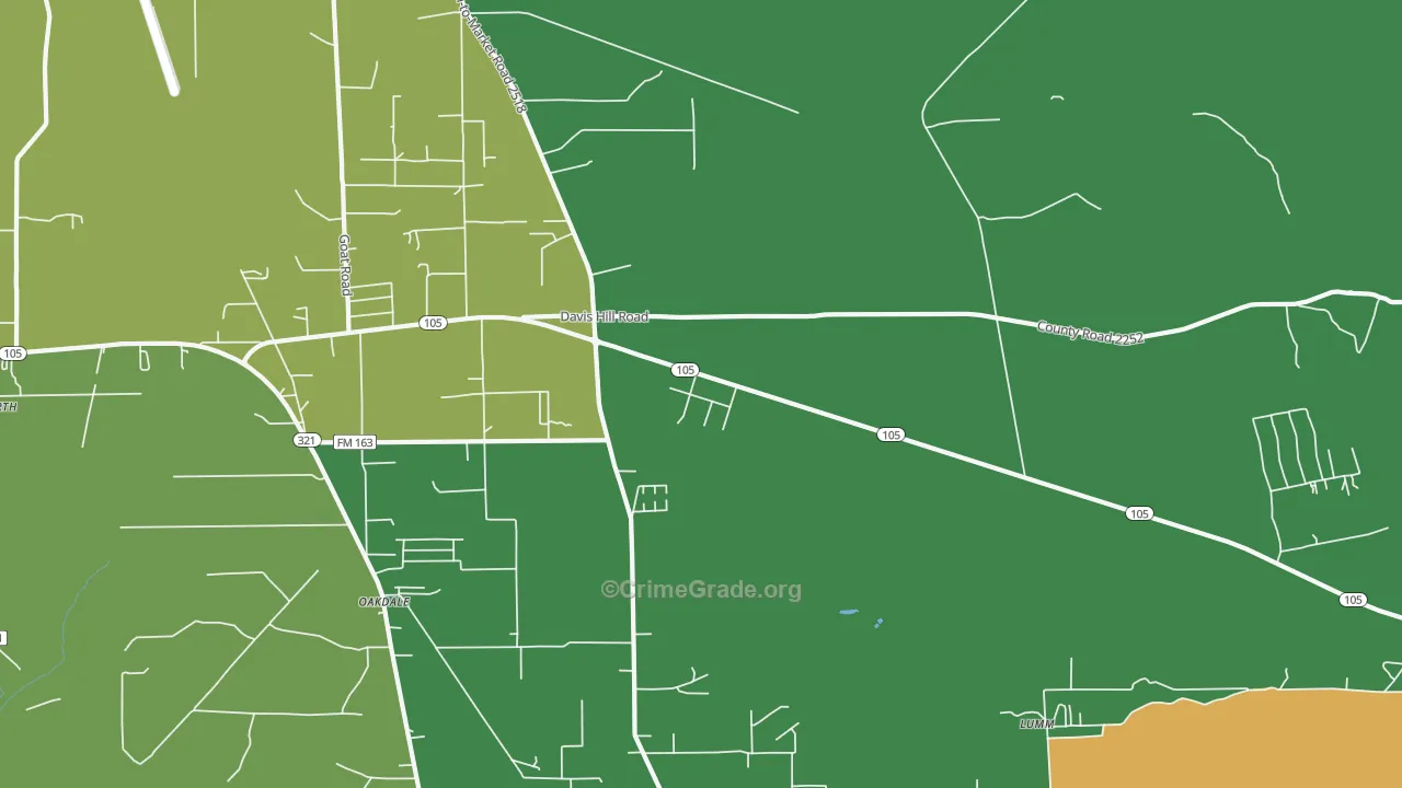 Evergreen, TX Map of Assault Rates
