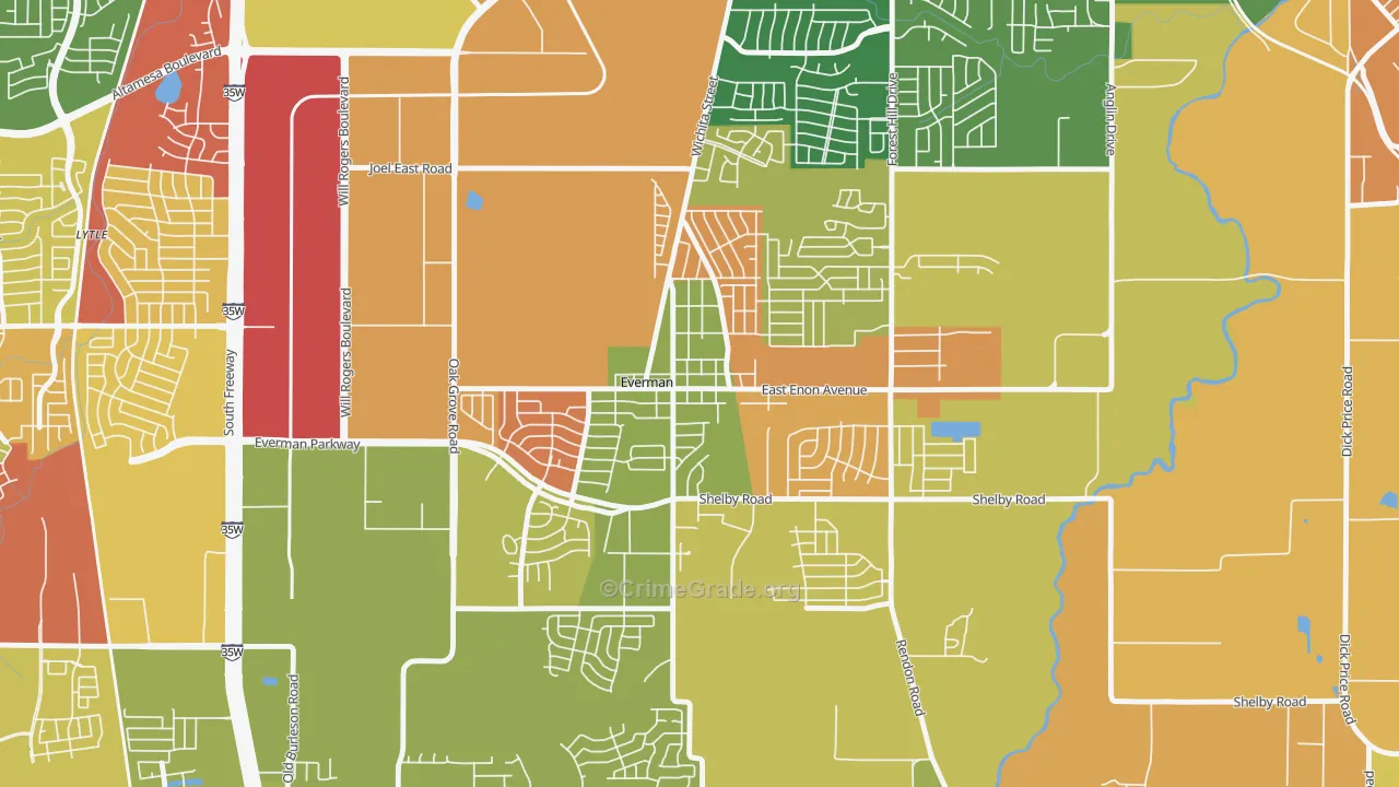 Everman, TX Map of Assault Rates