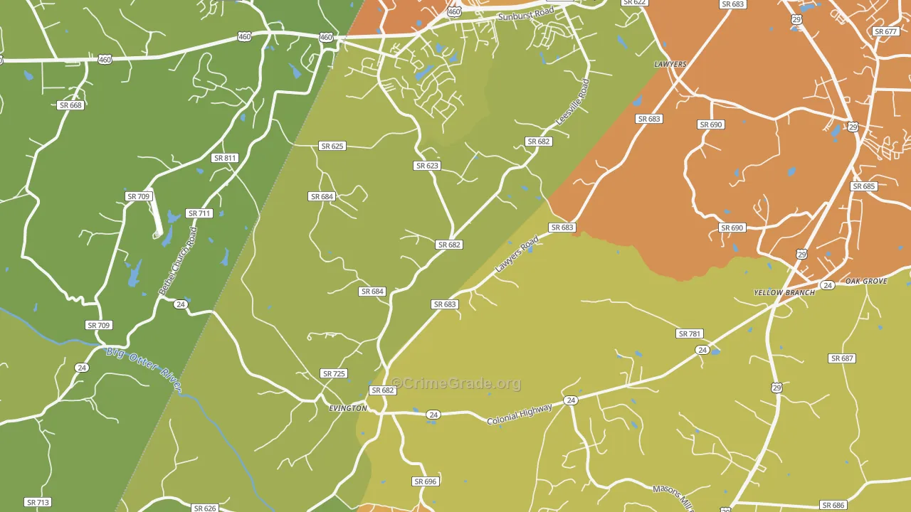 Evington, VA Map of Assault Rates