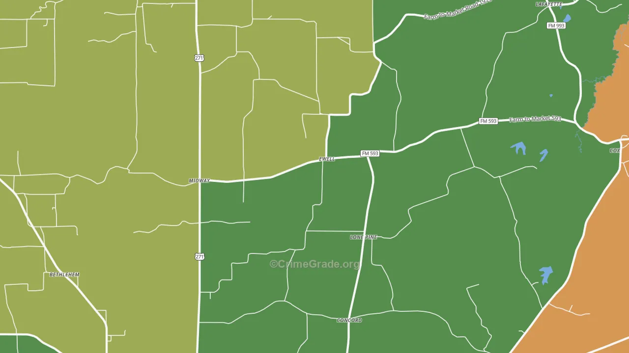 Ewell, TX Map of Assault Rates