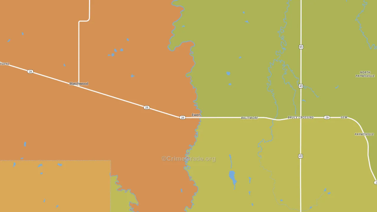 Ewen, MI Map of Assault Rates