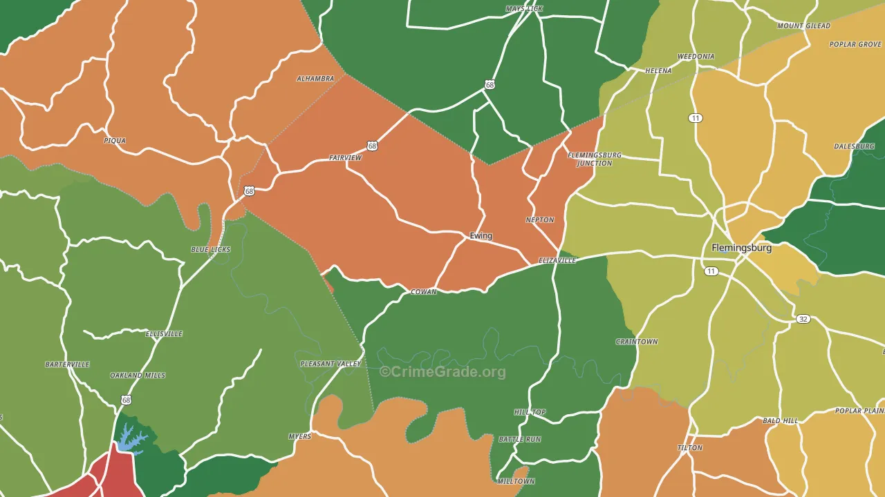 Ewing, KY Map of Assault Rates