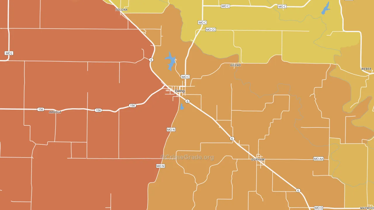 Ewing, MO Map of Assault Rates