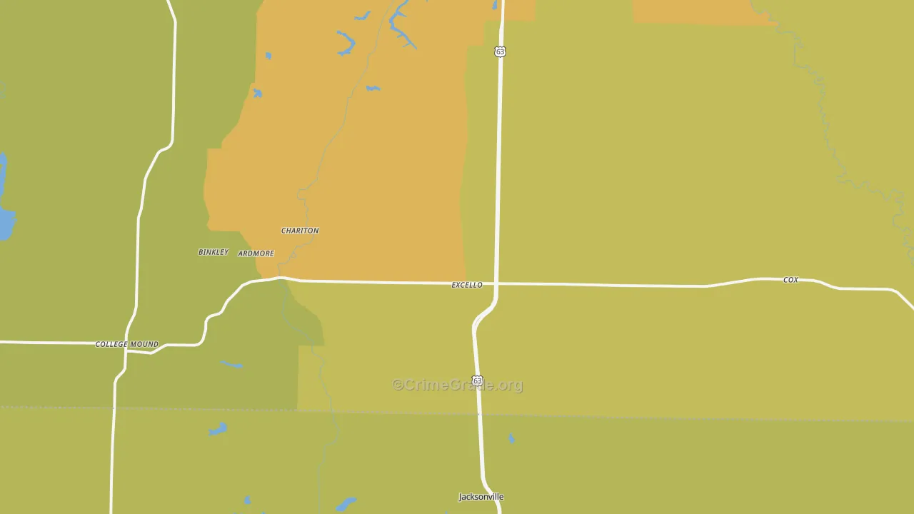 Excello, MO Map of Assault Rates