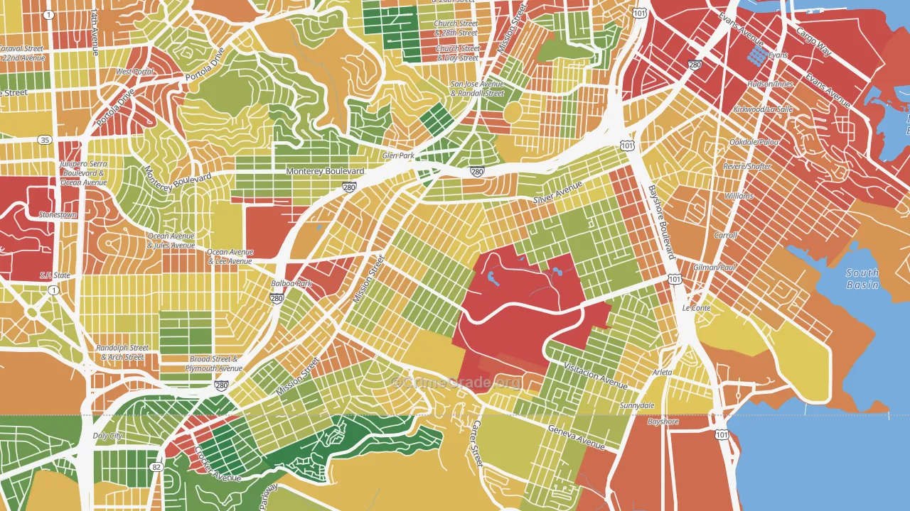 Excelsior, San Francisco, CA Map of Assault Rates