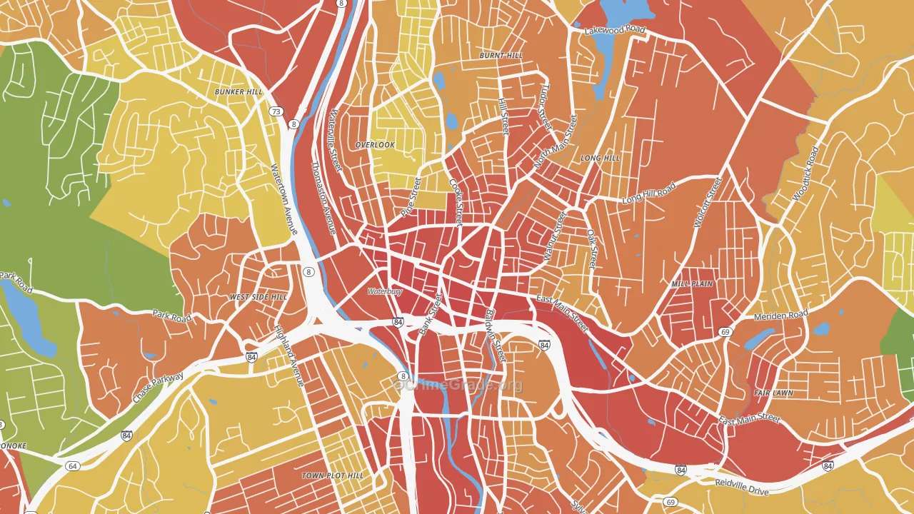 Exchange Place, Waterbury, CT Map of Assault Rates